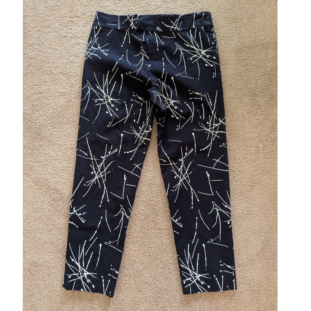 Krazy Larry Pull-On Ankle Pants Navy Blue White Splatter Print Stretch Size 14 - Picture 7 of 7
